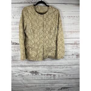 Chi By Falchi Jacket Women's Large Beige Snake Leather Button Front Collarless